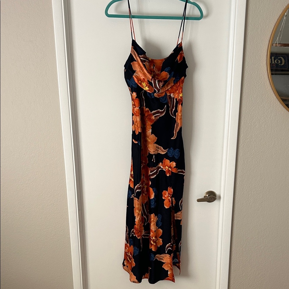 Floral Maxi Dress in Black and Orange